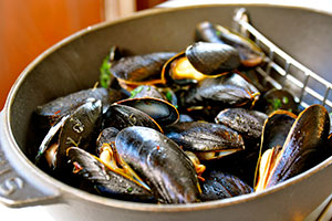 moules en boîte égouttée